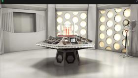 A virtual Zoom background showing the Tardis console room