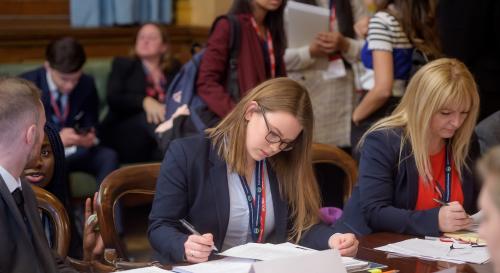Student working on a document