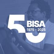 Man speaking at BISA workshop, image with BISA anniversary logo