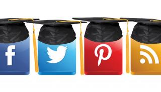 Social media logos wearing mortar boards