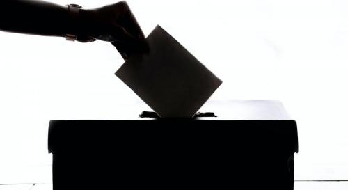 A ballot being dropped into a ballot box