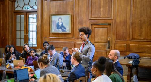 A student speaking at the BISA climate simulation 2024