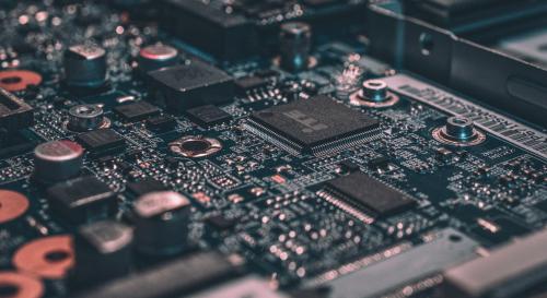 A close up photograph of a circuit board