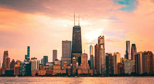 Chicago skyline at sunset