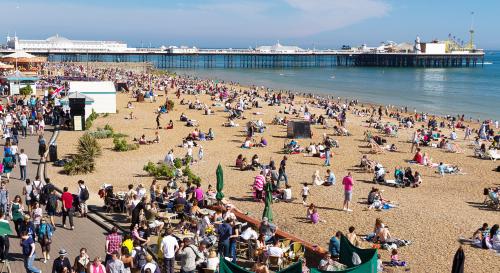Brighton beach and pier on a sunny day